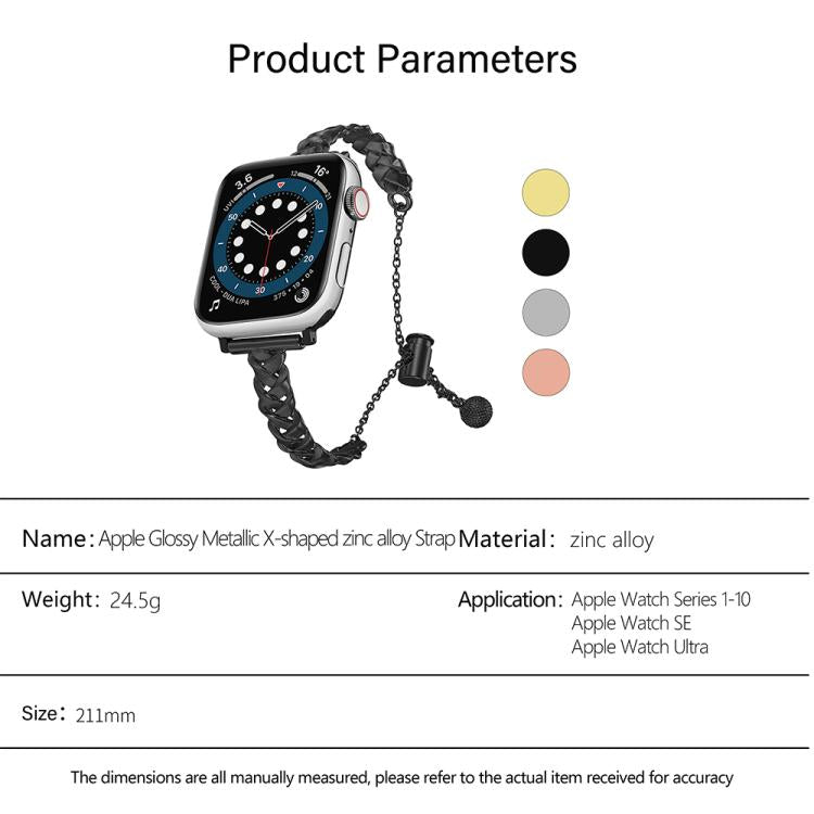 Braid Metal Glossy Zinc Alloy Watch Band, For Apple Watch 46mm / 49mm / 45mm / 44mm, For Apple Watch 42mm / 41mm / 40mm / 38mm