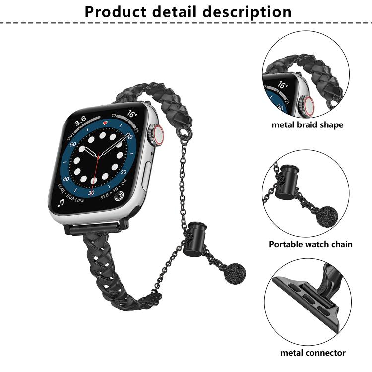 Braid Metal Glossy Zinc Alloy Watch Band, For Apple Watch 46mm / 49mm / 45mm / 44mm, For Apple Watch 42mm / 41mm / 40mm / 38mm