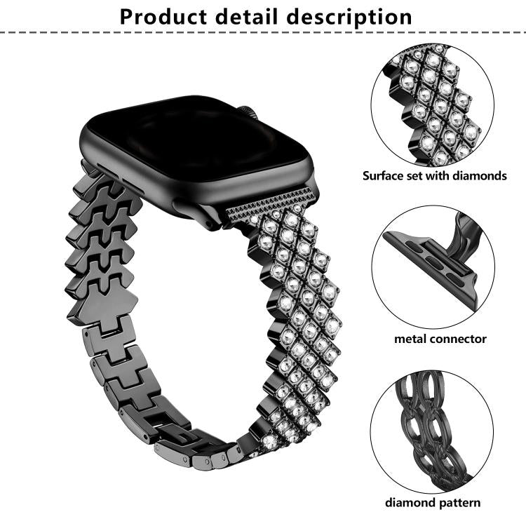 Rhombic Diamond Zinc Alloy Watch Band, For Apple Watch 46mm / 49mm / 45mm / 44mm, For Apple Watch 42mm / 41mm / 40mm / 38mm