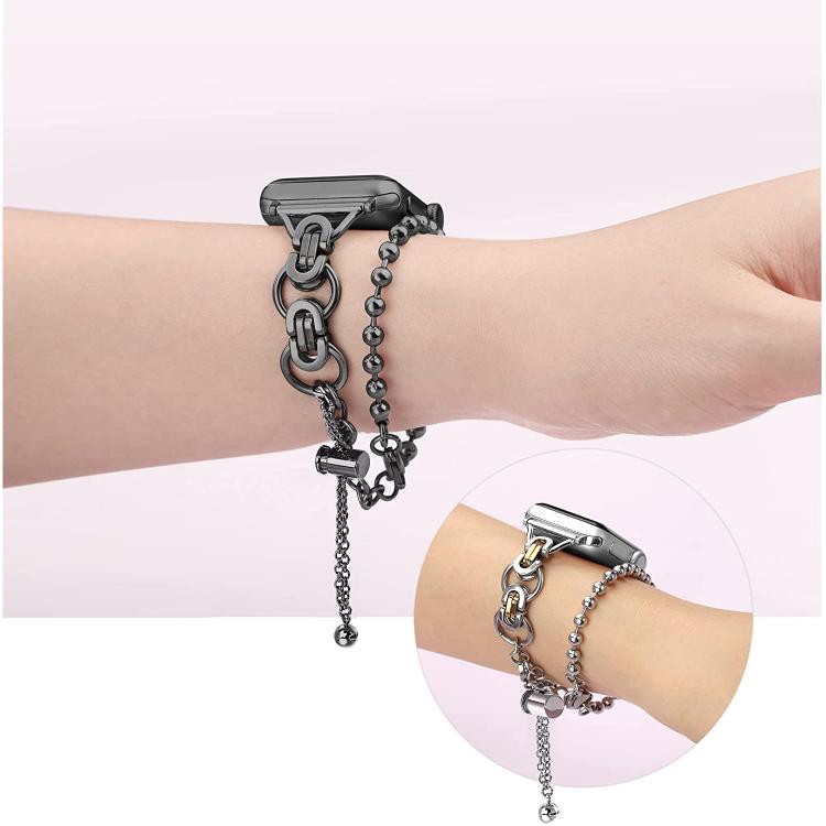 Doppelt gekröntes Perlenarmband aus Zinklegierung, passend für Apple Watch 46 mm / 49 mm / 45 mm / 44 mm und 42 mm / 41 mm / 40 mm / 38 mm