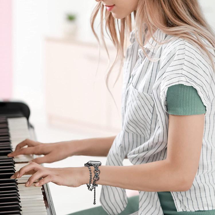 Doppelt gekröntes Perlenarmband aus Zinklegierung, passend für Apple Watch 46 mm / 49 mm / 45 mm / 44 mm und 42 mm / 41 mm / 40 mm / 38 mm