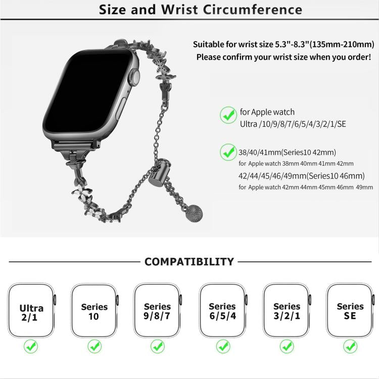 Four Leaf Clover Diamond Zinc Alloy Watch Band, For Apple Watch 46mm / 49mm / 45mm / 44mm, For Apple Watch 42mm / 41mm / 40mm / 38mm