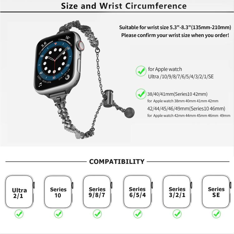 Wings Crushed Diamonds Zinc Alloy Watch Band, For Apple Watch 46mm / 49mm / 45mm / 44mm, For Apple Watch 42mm / 41mm / 40mm / 38mm