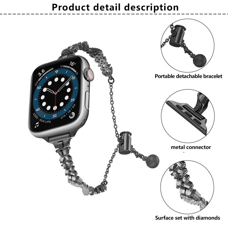 Wings Crushed Diamonds Zinc Alloy Watch Band, For Apple Watch 46mm / 49mm / 45mm / 44mm, For Apple Watch 42mm / 41mm / 40mm / 38mm