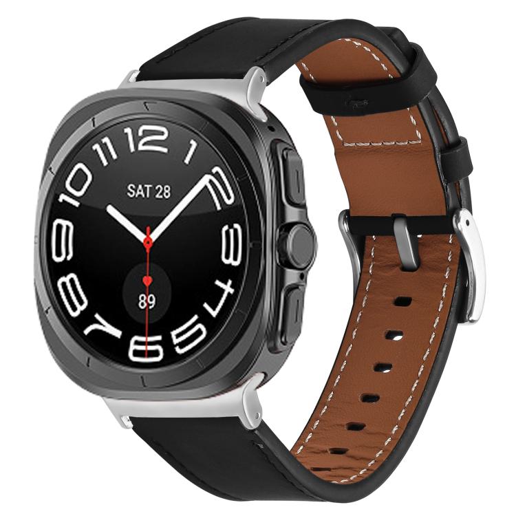 Silver Buckle Nappa Genuine Leather Watch Band, For Samsung Galaxy Watch Ultra 47mm / Ultra 2025