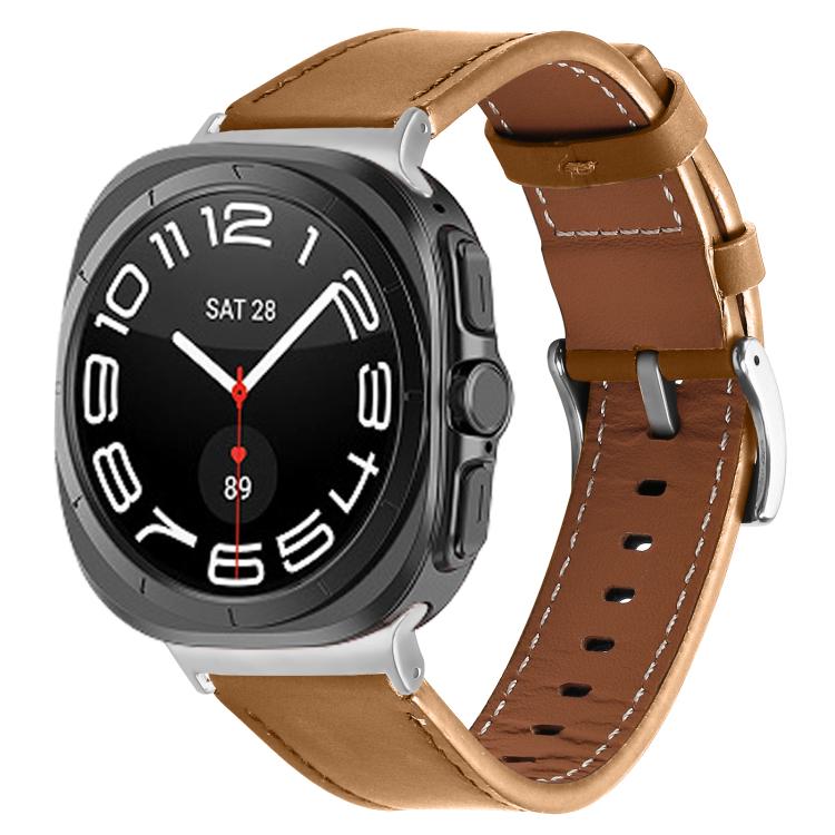 Silver Buckle Nappa Genuine Leather Watch Band, For Samsung Galaxy Watch Ultra 47mm / Ultra 2025