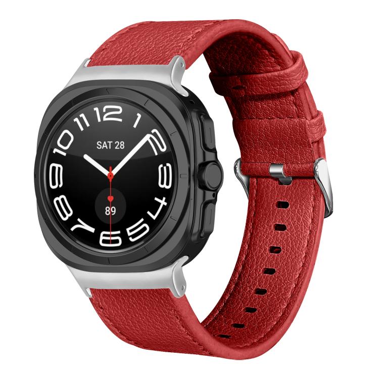 Dual Sides Lychee Genuine Leather Watch Band, For Samsung Galaxy Watch Ultra 47mm / Ultra 2025
