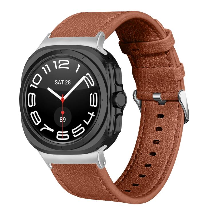 Dual Sides Lychee Genuine Leather Watch Band, For Samsung Galaxy Watch Ultra 47mm / Ultra 2025