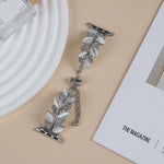 Leaf Shaped Diamond Studded Bracelet Alloy Watch Band, For Apple Watch 46mm / 49mm / 45mm / 44mm, For Apple Watch 42mm / 41mm / 40mm / 38mm