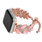 Leaf Shaped Diamond Studded Bracelet Alloy Watch Band, For Apple Watch 46mm / 49mm / 45mm / 44mm, For Apple Watch 42mm / 41mm / 40mm / 38mm