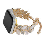 Leaf Shaped Diamond Studded Bracelet Alloy Watch Band, For Apple Watch 46mm / 49mm / 45mm / 44mm, For Apple Watch 42mm / 41mm / 40mm / 38mm