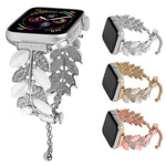 Leaf Shaped Diamond Studded Bracelet Alloy Watch Band, For Apple Watch 46mm / 49mm / 45mm / 44mm, For Apple Watch 42mm / 41mm / 40mm / 38mm