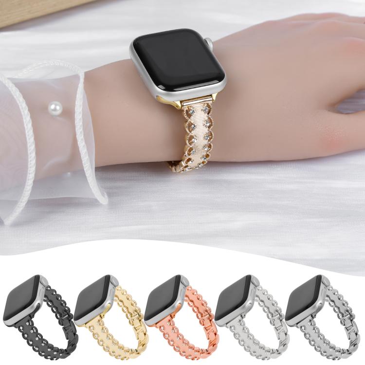 Lace Edged Diamond Alloy Metal Watch Band, For Apple Watch 46mm / 49mm / 45mm / 44mm, For Apple Watch 42mm / 41mm / 40mm / 38mm
