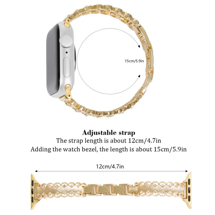 Lace Edged Diamond Alloy Metal Watch Band, For Apple Watch 46mm / 49mm / 45mm / 44mm, For Apple Watch 42mm / 41mm / 40mm / 38mm