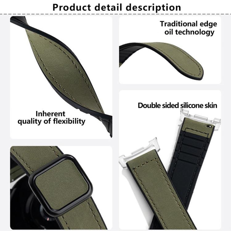 Square Magnetic Buckle Leather Skin Silicone Watch Band, For Samsung Galaxy Watch8 / Watch8 Classic