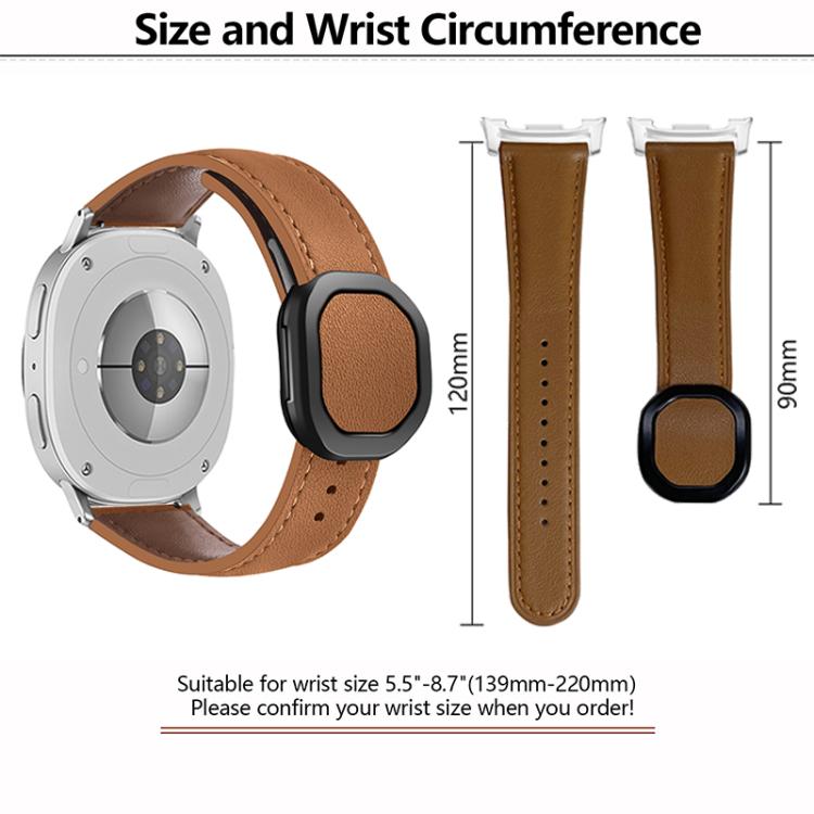 Magnetic Fold Genuine Buckle Leather Watch Band, For Samsung Galaxy Watch8 / Watch8 Classic