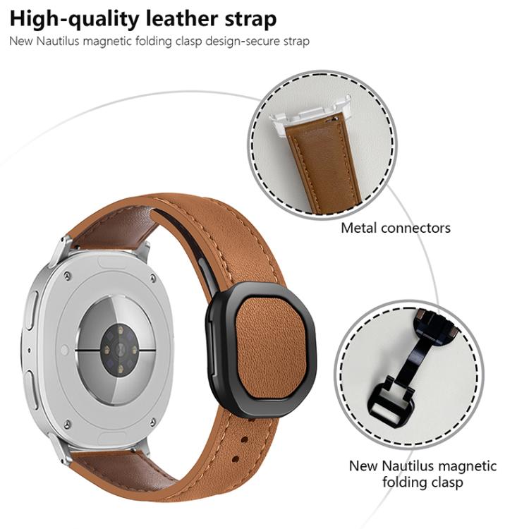 Magnetic Fold Genuine Buckle Leather Watch Band, For Samsung Galaxy Watch8 / Watch8 Classic