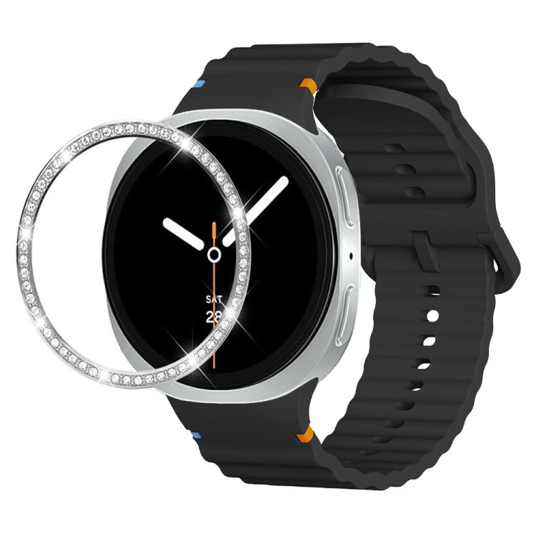 Diamond Bezel and Wavy Grain Stitched Color Buckle Silicone Watch Band, For Samsung Galaxy Watch8 44mm, For Samsung Galaxy Watch8 40mm