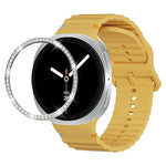 Diamond Bezel and Wavy Grain Stitched Color Buckle Silicone Watch Band, For Samsung Galaxy Watch8 44mm, For Samsung Galaxy Watch8 40mm