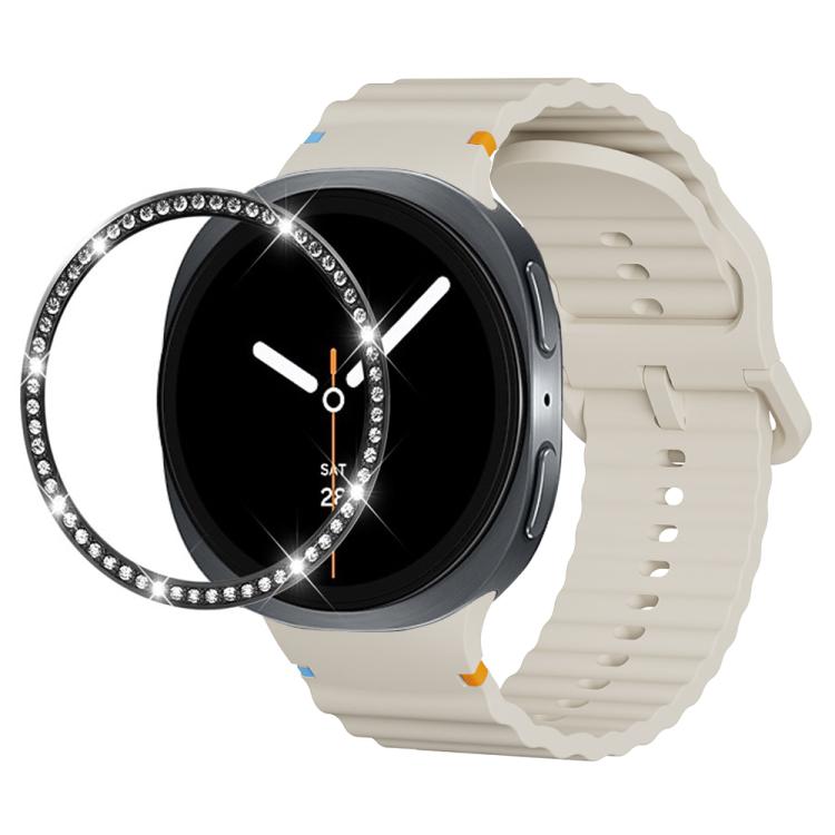 Diamond Bezel and Wavy Grain Stitched Color Buckle Silicone Watch Band, For Samsung Galaxy Watch8 44mm, For Samsung Galaxy Watch8 40mm