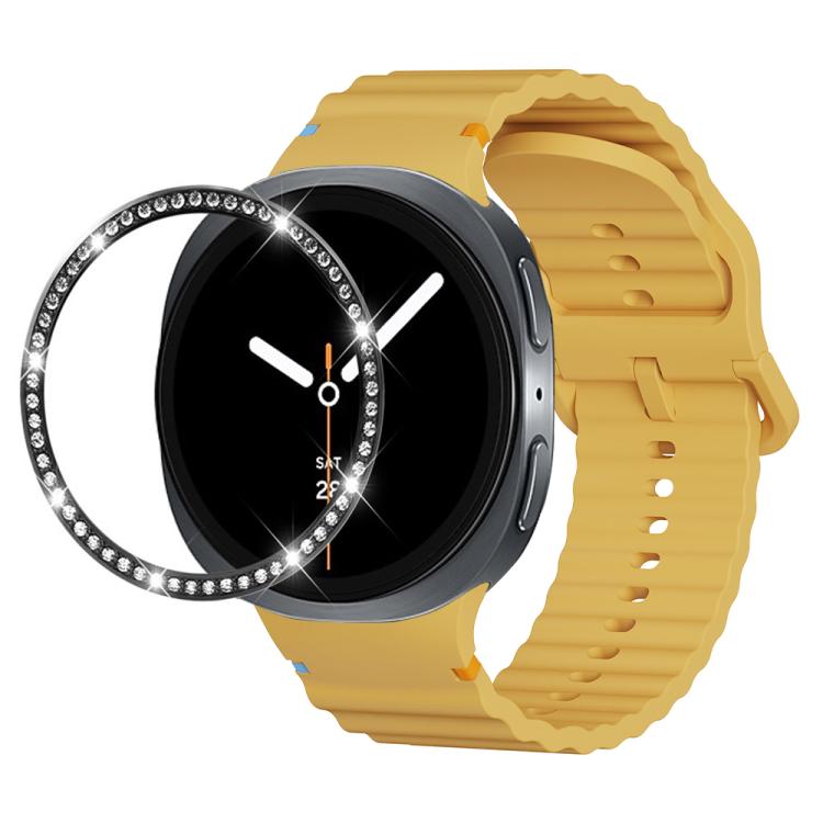 Diamond Bezel and Wavy Grain Stitched Color Buckle Silicone Watch Band, For Samsung Galaxy Watch8 44mm, For Samsung Galaxy Watch8 40mm