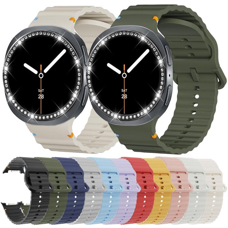 Diamond Bezel and Wavy Grain Stitched Color Buckle Silicone Watch Band, For Samsung Galaxy Watch8 44mm, For Samsung Galaxy Watch8 40mm