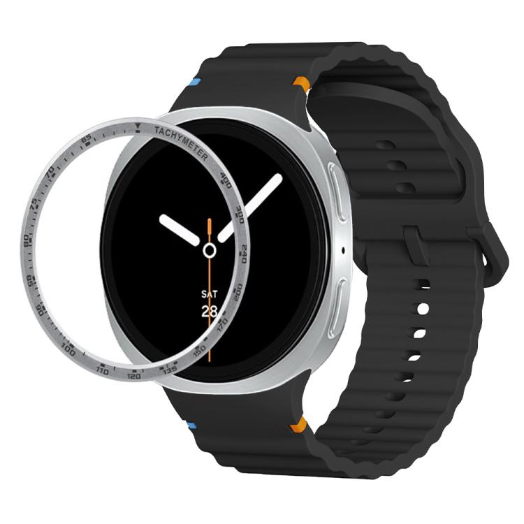 Speed Bezel and Wavy Grain Stitched Color Buckle Silicone Watch Band, For Samsung Galaxy Watch8 44mm, For Samsung Galaxy Watch8 40mm