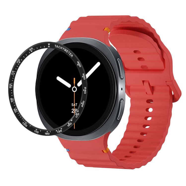 Speed Bezel and Wavy Grain Stitched Color Buckle Silicone Watch Band, For Samsung Galaxy Watch8 44mm, For Samsung Galaxy Watch8 40mm