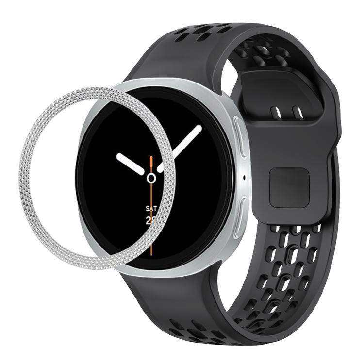 Rhombic Texture Bezel and Black Reverse Buckle Silicone Watch Band, For Samsung Galaxy Watch8 44mm, For Samsung Galaxy Watch8 40mm