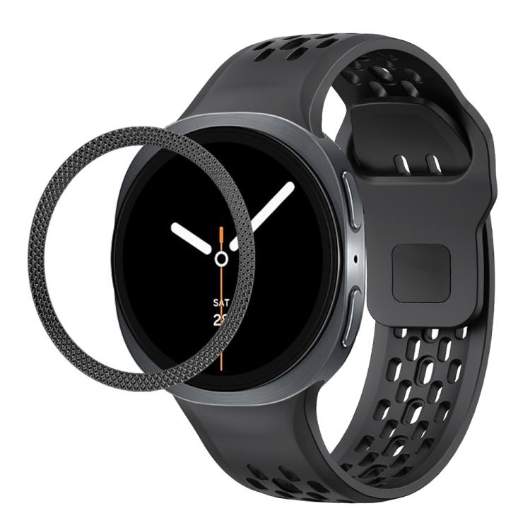 Rhombic Texture Bezel and Black Reverse Buckle Silicone Watch Band, For Samsung Galaxy Watch8 44mm, For Samsung Galaxy Watch8 40mm