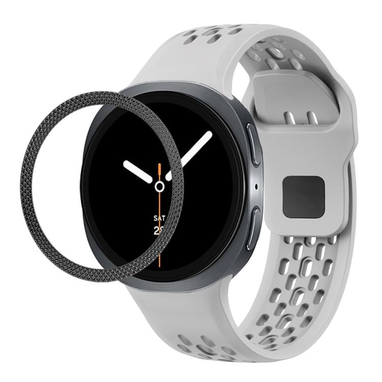 Rhombic Texture Bezel and Black Reverse Buckle Silicone Watch Band, For Samsung Galaxy Watch8 44mm, For Samsung Galaxy Watch8 40mm