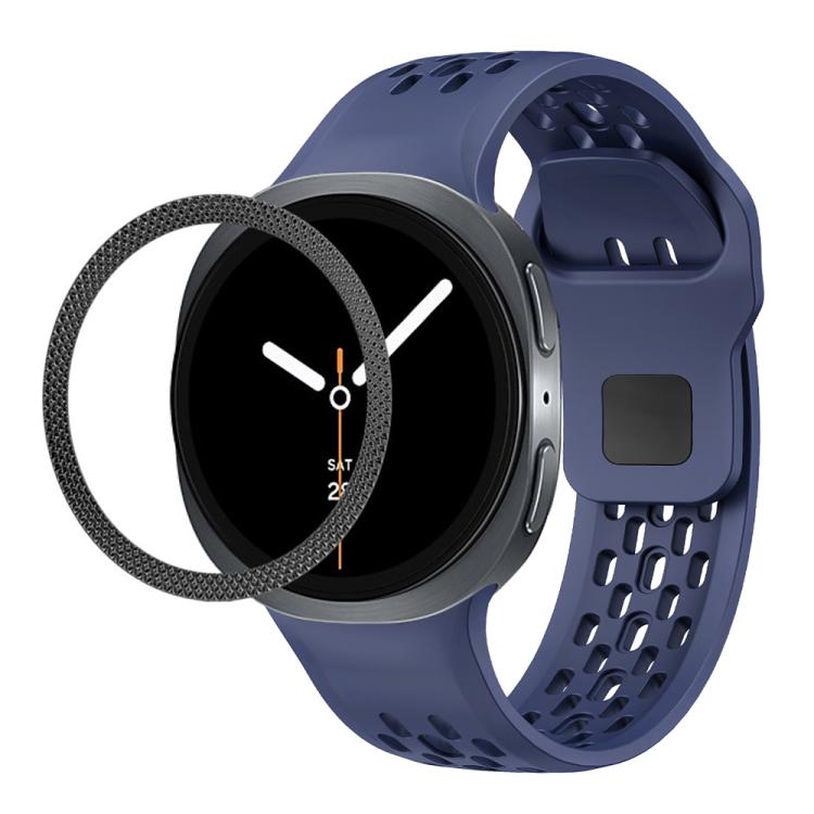 Rhombic Texture Bezel and Black Reverse Buckle Silicone Watch Band, For Samsung Galaxy Watch8 44mm, For Samsung Galaxy Watch8 40mm