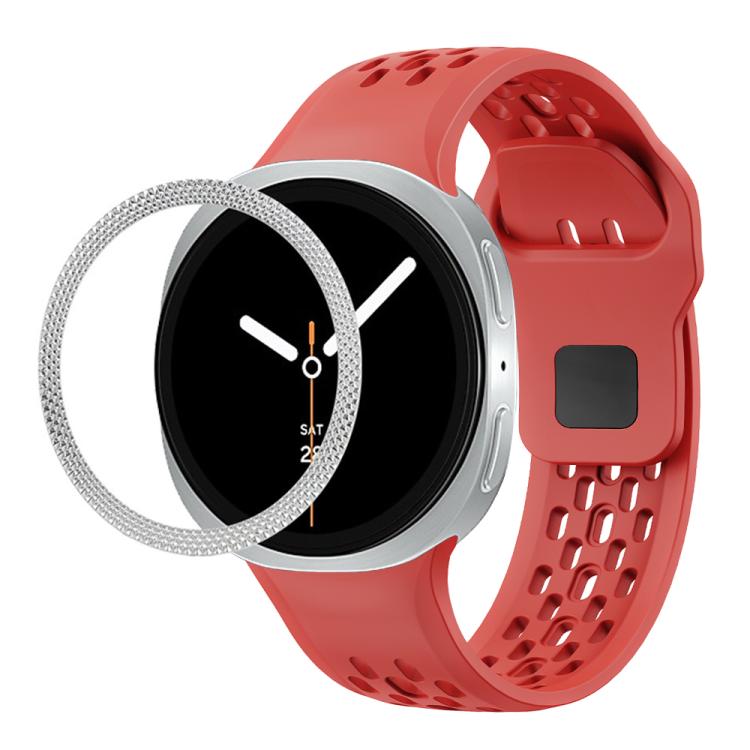 Rhombic Texture Bezel and Black Reverse Buckle Silicone Watch Band, For Samsung Galaxy Watch8 44mm, For Samsung Galaxy Watch8 40mm