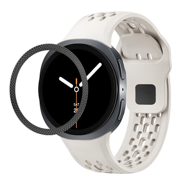 Rhombic Texture Bezel and Black Reverse Buckle Silicone Watch Band, For Samsung Galaxy Watch8 44mm, For Samsung Galaxy Watch8 40mm