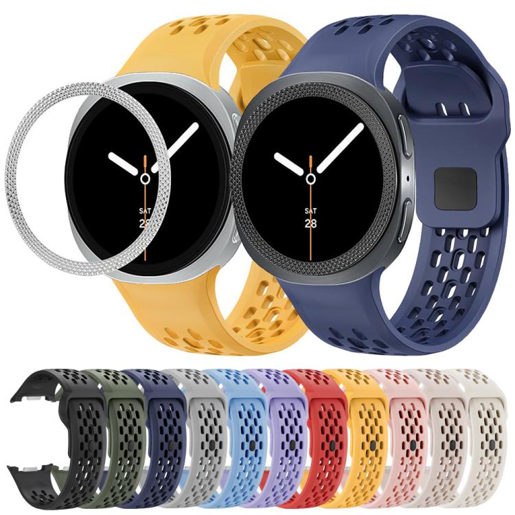 Rhombic Texture Bezel and Black Reverse Buckle Silicone Watch Band, For Samsung Galaxy Watch8 44mm, For Samsung Galaxy Watch8 40mm