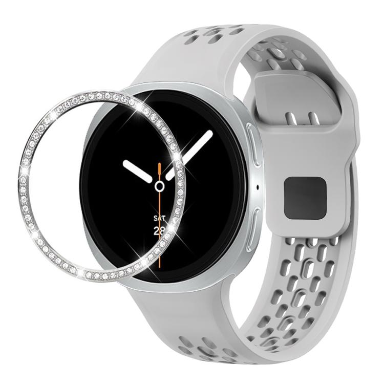 Diamond Bezel and Black Reverse Buckle Silicone Watch Band, For Samsung Galaxy Watch8 44mm, For Samsung Galaxy Watch8 40mm