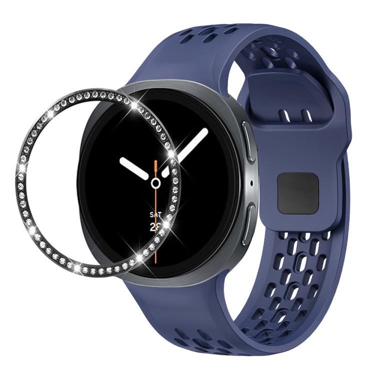 Diamond Bezel and Black Reverse Buckle Silicone Watch Band, For Samsung Galaxy Watch8 44mm, For Samsung Galaxy Watch8 40mm