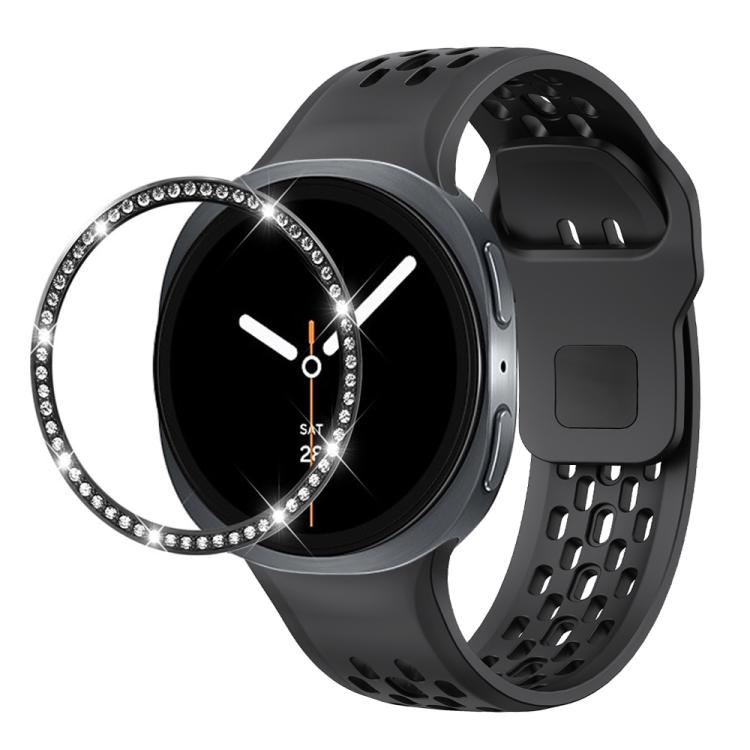 Diamond Bezel and Black Reverse Buckle Silicone Watch Band, For Samsung Galaxy Watch8 44mm, For Samsung Galaxy Watch8 40mm