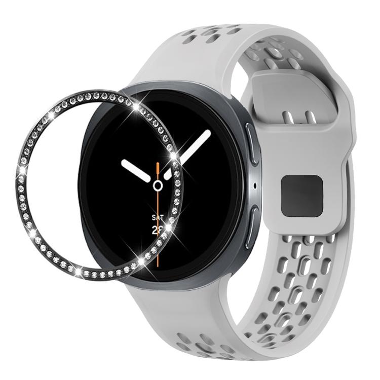 Diamond Bezel and Black Reverse Buckle Silicone Watch Band, For Samsung Galaxy Watch8 44mm, For Samsung Galaxy Watch8 40mm