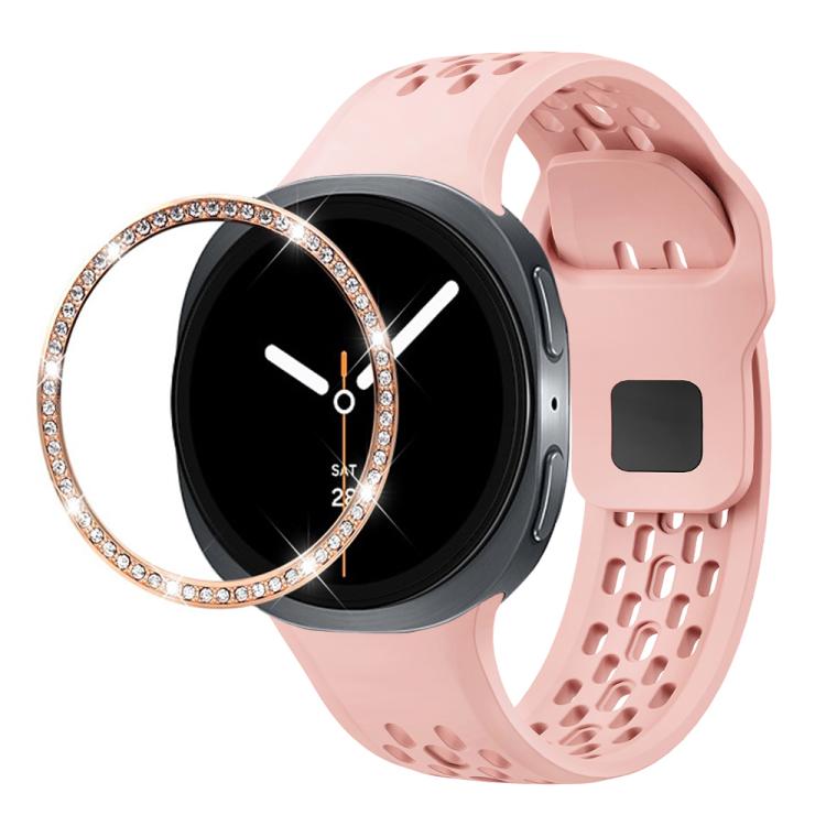 Diamond Bezel and Black Reverse Buckle Silicone Watch Band, For Samsung Galaxy Watch8 44mm, For Samsung Galaxy Watch8 40mm