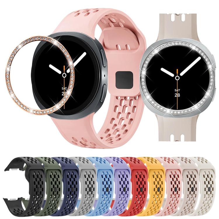 Diamond Bezel and Black Reverse Buckle Silicone Watch Band, For Samsung Galaxy Watch8 44mm, For Samsung Galaxy Watch8 40mm