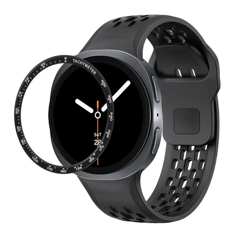 Speed Bezel and Black Reverse Buckle Silicone Watch Band, For Samsung Galaxy Watch8 44mm, For Samsung Galaxy Watch8 40mm