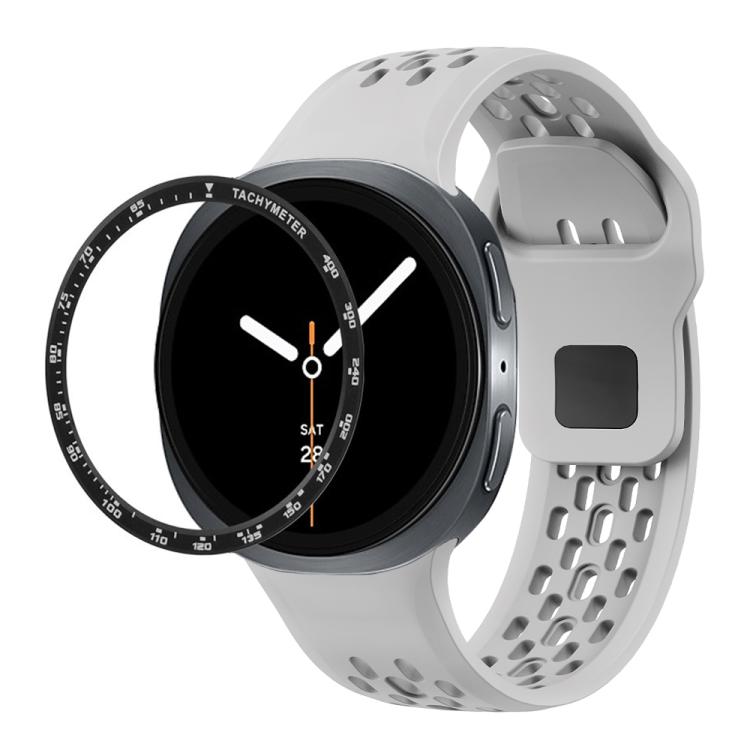 Speed Bezel and Black Reverse Buckle Silicone Watch Band, For Samsung Galaxy Watch8 44mm, For Samsung Galaxy Watch8 40mm