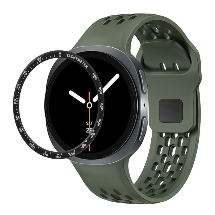 Speed Bezel and Black Reverse Buckle Silicone Watch Band, For Samsung Galaxy Watch8 44mm, For Samsung Galaxy Watch8 40mm