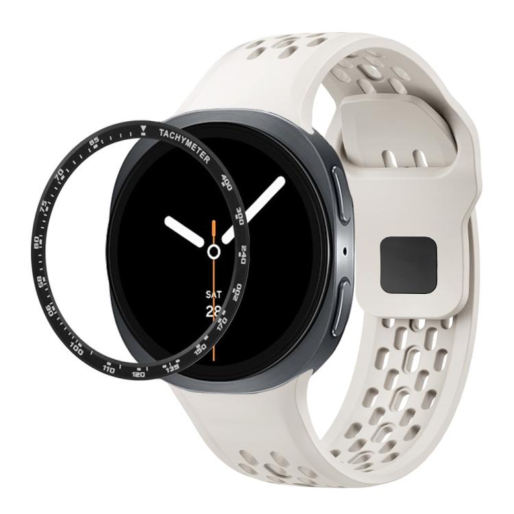 Speed Bezel and Black Reverse Buckle Silicone Watch Band, For Samsung Galaxy Watch8 44mm, For Samsung Galaxy Watch8 40mm