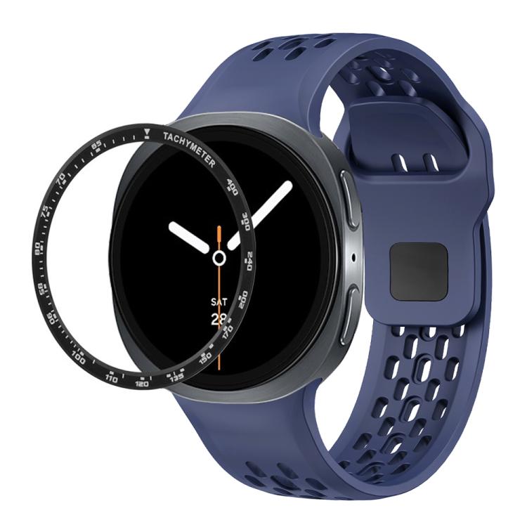 Speed Bezel and Black Reverse Buckle Silicone Watch Band, For Samsung Galaxy Watch8 44mm, For Samsung Galaxy Watch8 40mm