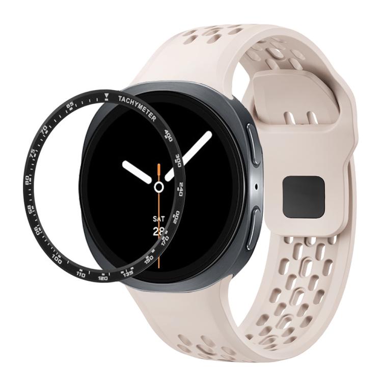 Speed Bezel and Black Reverse Buckle Silicone Watch Band, For Samsung Galaxy Watch8 44mm, For Samsung Galaxy Watch8 40mm
