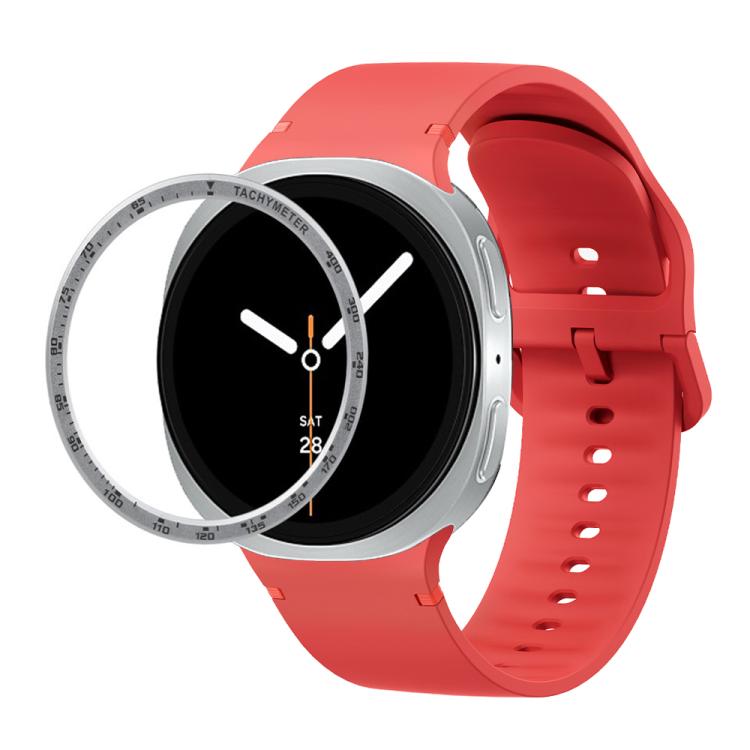 Speed Bezel and Solid Color Stitched Silicone Watch Band, For Samsung Galaxy Watch8 44mm, For Samsung Galaxy Watch8 40mm