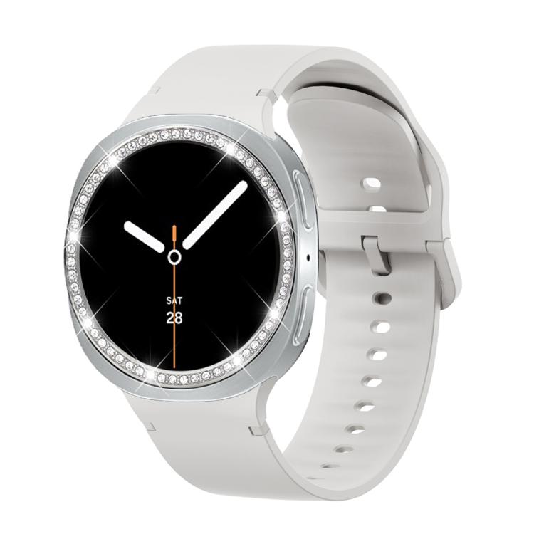 Diamond Bezel and Solid Color Stitched Silicone Watch Band, For Samsung Galaxy Watch8 44mm, For Samsung Galaxy Watch8 40mm