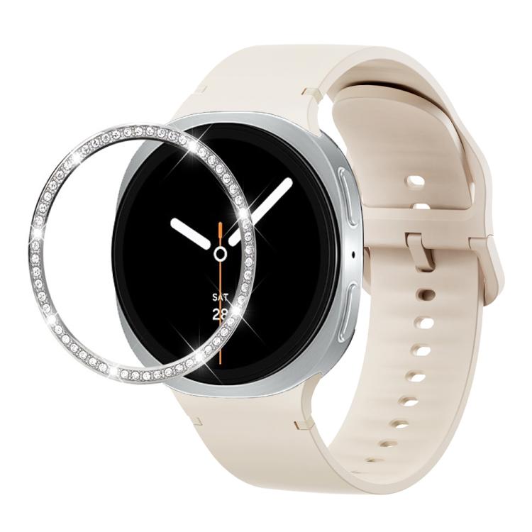 Diamond Bezel and Solid Color Stitched Silicone Watch Band, For Samsung Galaxy Watch8 44mm, For Samsung Galaxy Watch8 40mm